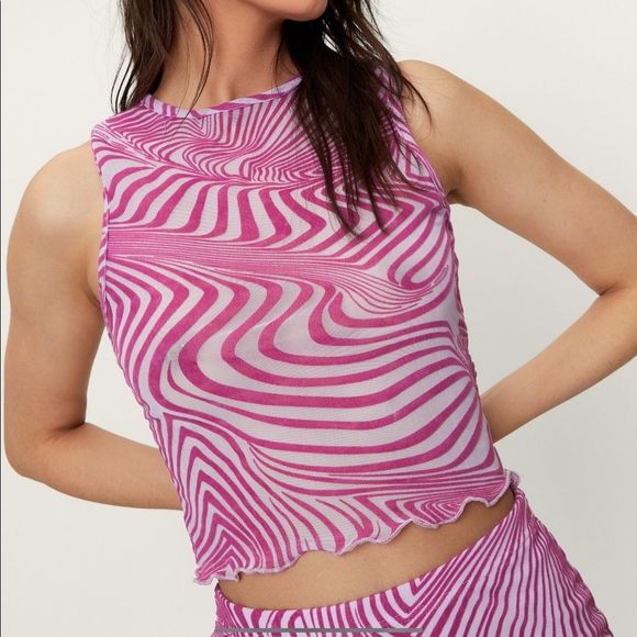 NWT Purple Marble Mesh Crop Top - Picture 1 of 16